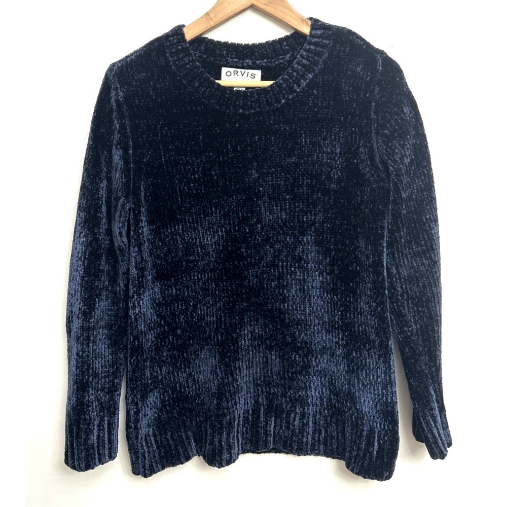 Orvis Chenille Sweater Women's Sz S Blue Cozy Classic Fall Autumn Winter